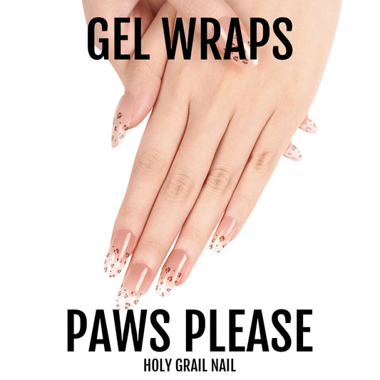 Semi-cured gel nail wraps with nude leopard print pattern applied on hands