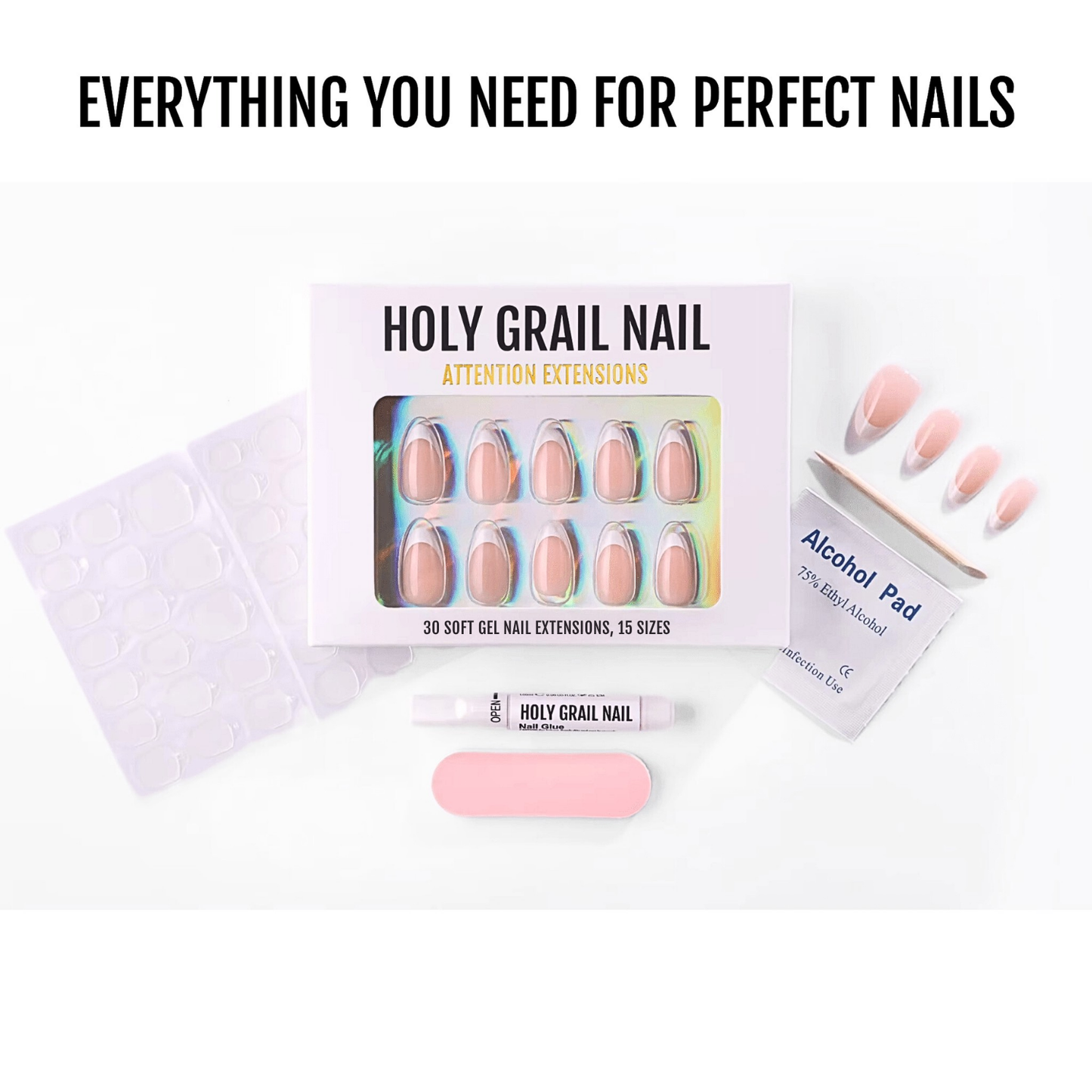Pink gradient press-on nails kit with glazed finish short oval manicure set