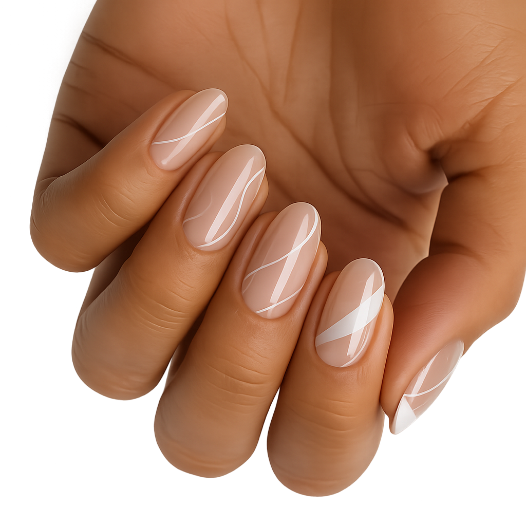 Translucent swirl pattern nail wraps on hand clean girl minimalist manicure design