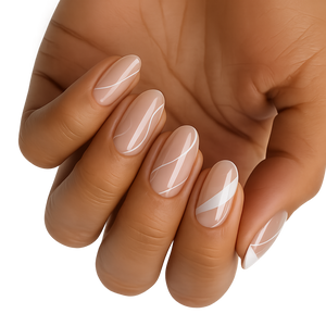 Translucent swirl pattern nail wraps on hand clean girl minimalist manicure design