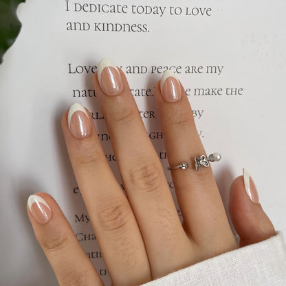 Chrome French (Glazed) - Soft Gel Press Ons (Extra Short Natural)