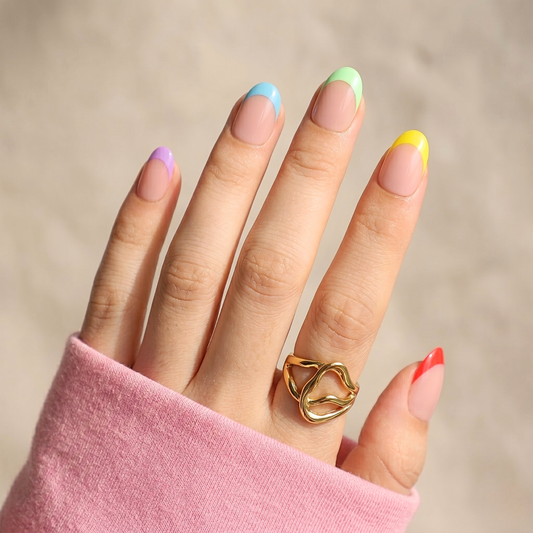 Colourful French Mani  - Soft Gel Press Ons (Short Oval)