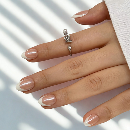 Chrome French (Glazed) - Soft Gel Press Ons (Extra Short Natural)
