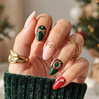 Sleigh Queen- Soft Gel Press Ons (Short Almond)