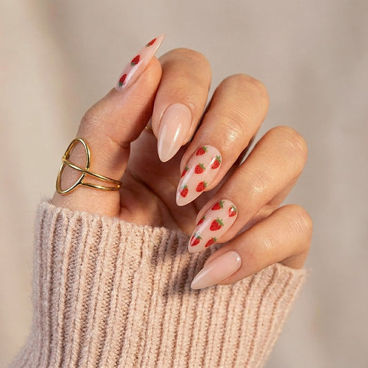 Strawberry Shortcake - Soft Gel Press Ons (Medium Almond)