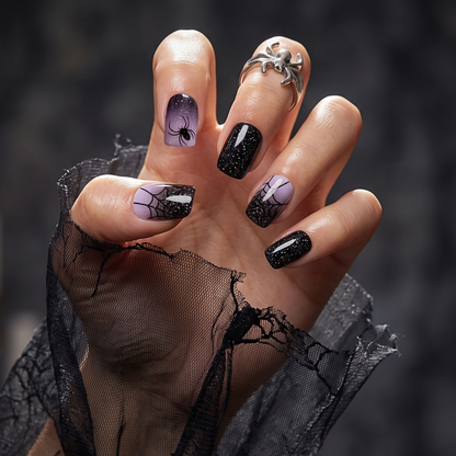 Along Came A Spider - Soft Gel Press Ons (Short Square)