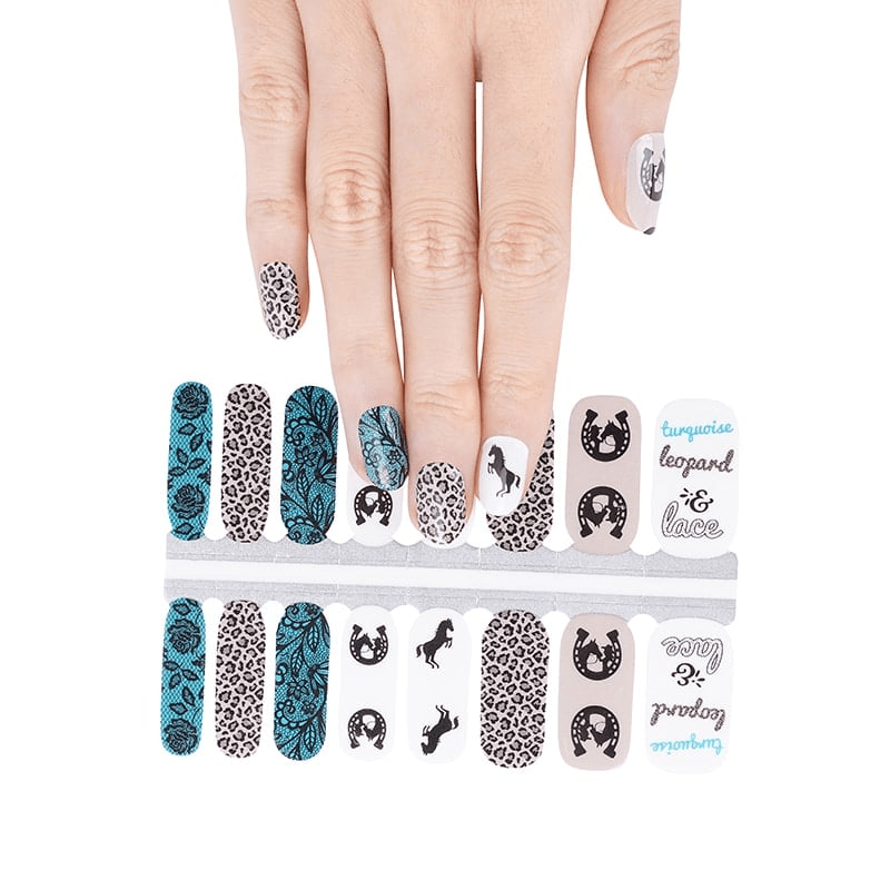 Turquoise Leopard and Lace - Holy Classics (Non-UV Nail Wraps)