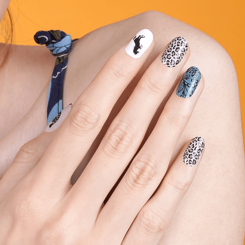 Turquoise Leopard and Lace - Holy Classics (Non-UV Nail Wraps)