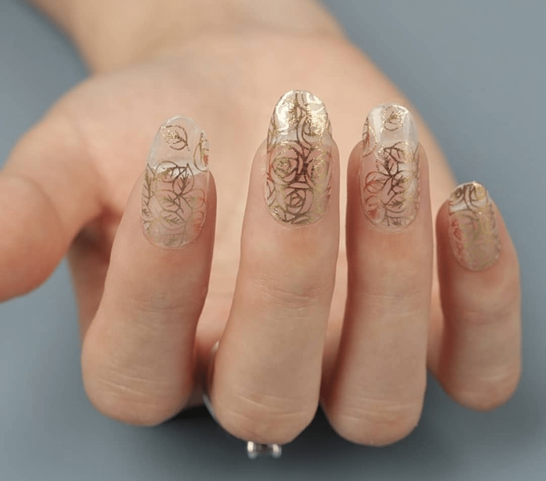 Golden Flowers (Part Transparent)- Holy Classics (Non-UV Nail Wraps)