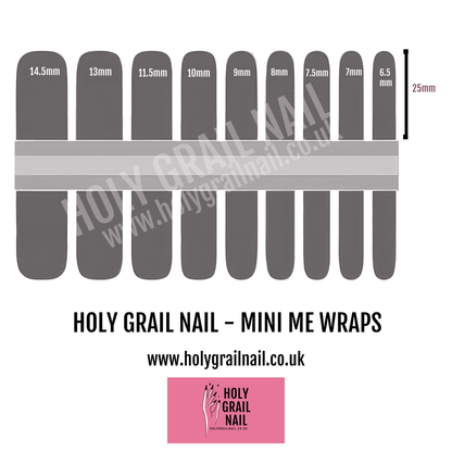 Mini Me kids nail wrap sizing guide chart for children's small nail sizes