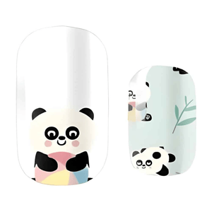 Cute panda kids nail wraps in mint green and white kawaii design