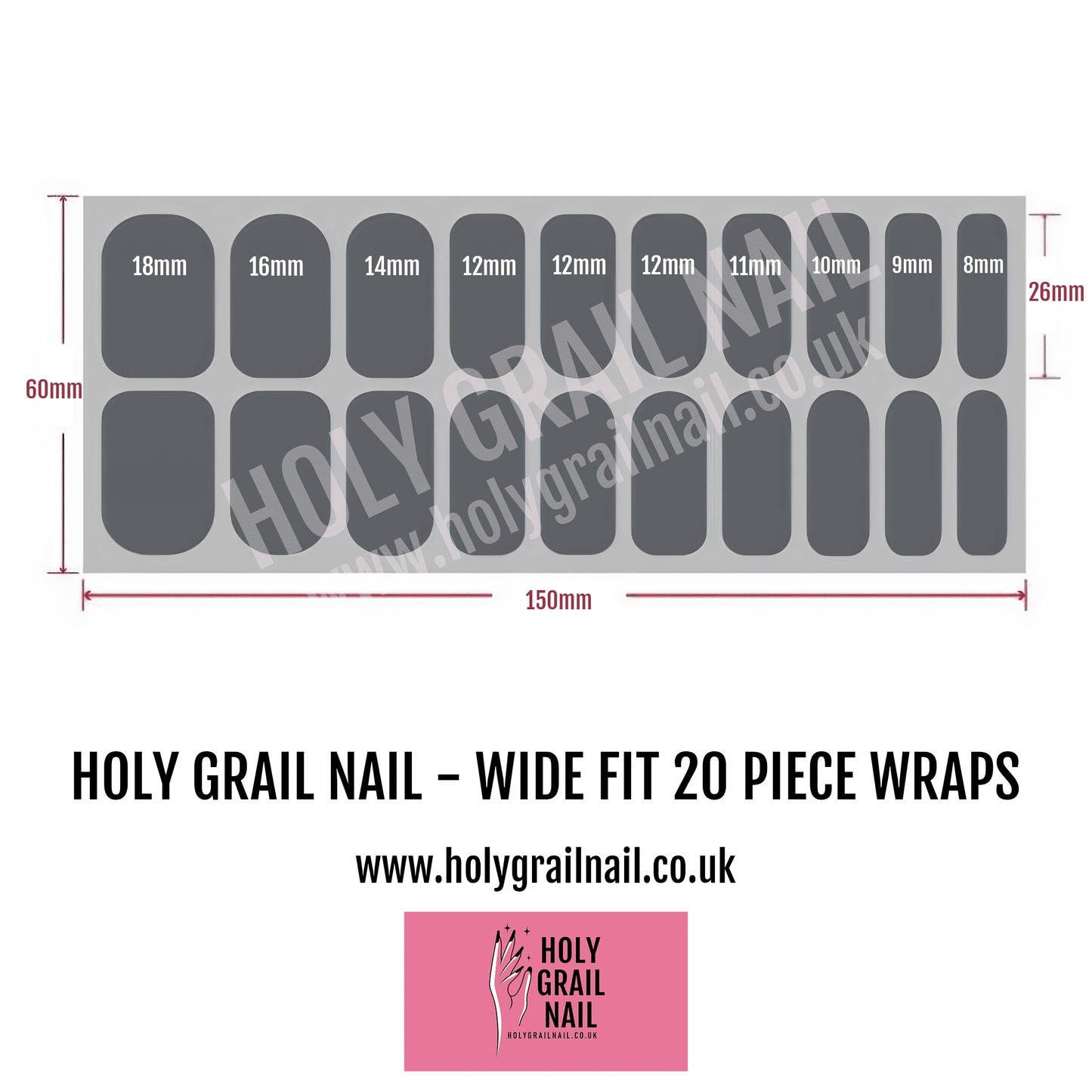 Blackberry purple wide fit nail wraps size chart with 20 pieces for at-home manicure