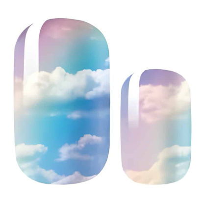 Blue and purple ombre non-UV nail wraps with dreamy cloud pattern and pastel gradient
