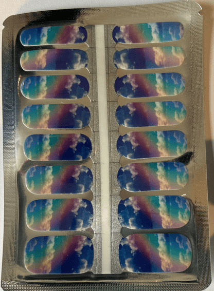 Non-UV nail wrap sheet featuring blue purple cloud pattern with dreamy watercolour gradient