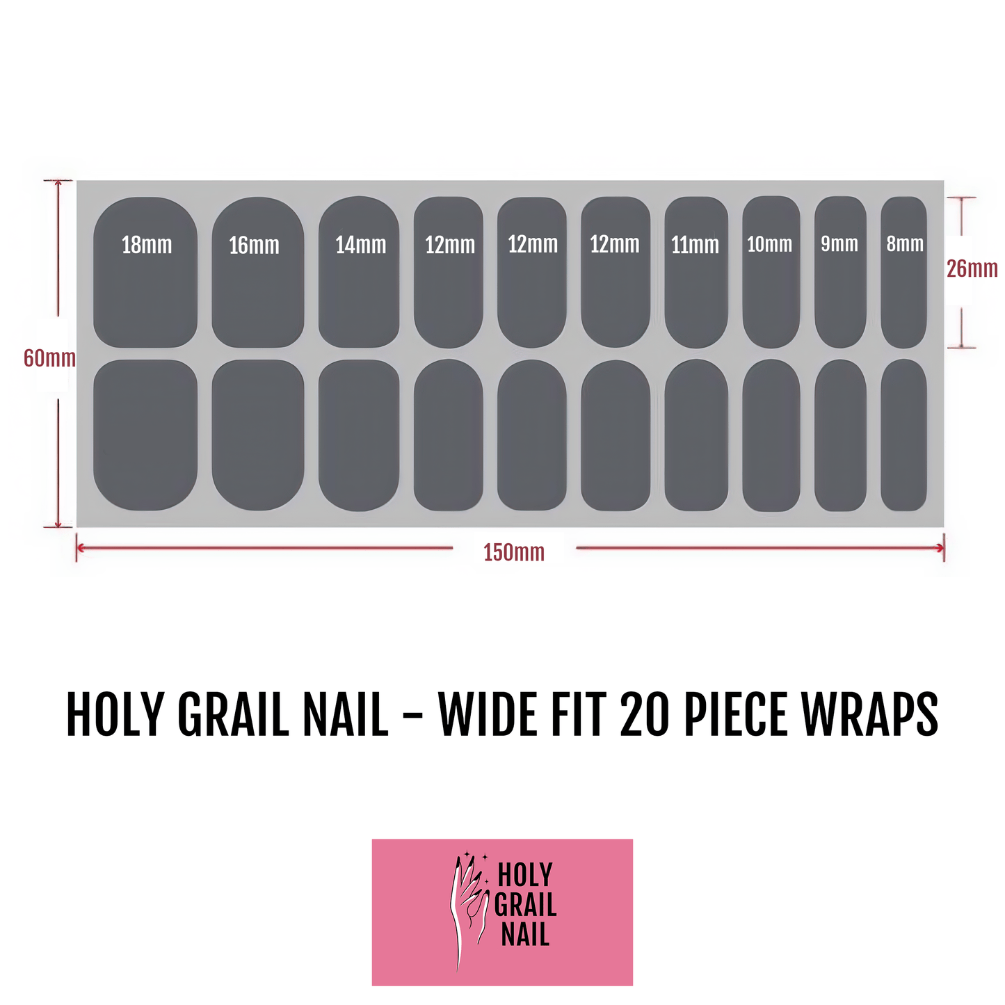 Holy Grail Nail Non-UV Nail Wraps Magenta Rose - Wide Fit Wrap (20 Piece)