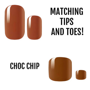 Glossy chocolate brown nail wraps set for coordinated manicure and pedicure look
