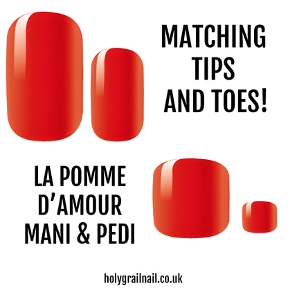 Classic red glossy nail wraps matching manicure and pedicure set