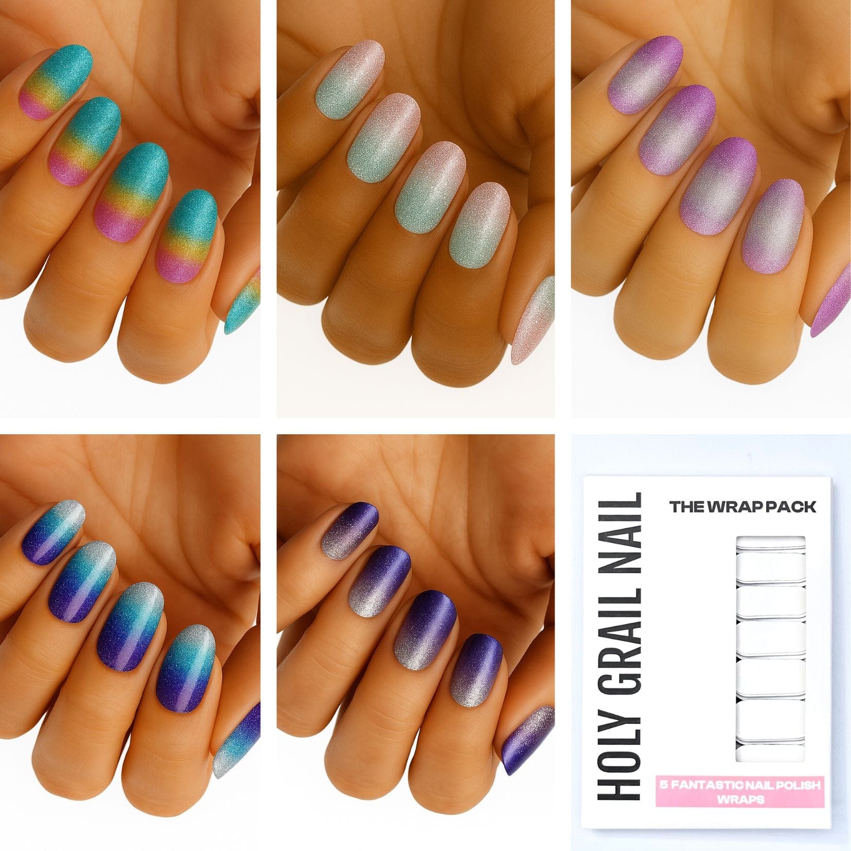 Holy Grail Nail Non-UV Nail Wraps The Ombre Glitter Pack