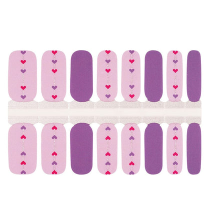 Pink and purple heart pattern nail wraps sheet with glossy Valentine's design