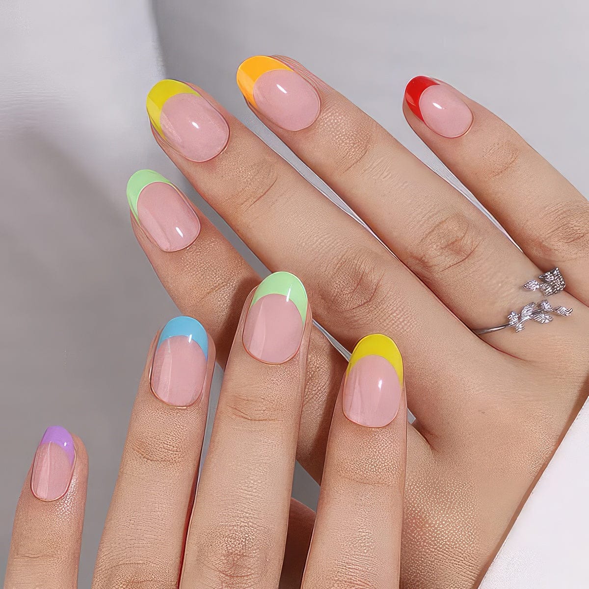 Holy Grail Nail press on Colourful French Mani  - Soft Gel Press Ons (Short Oval)