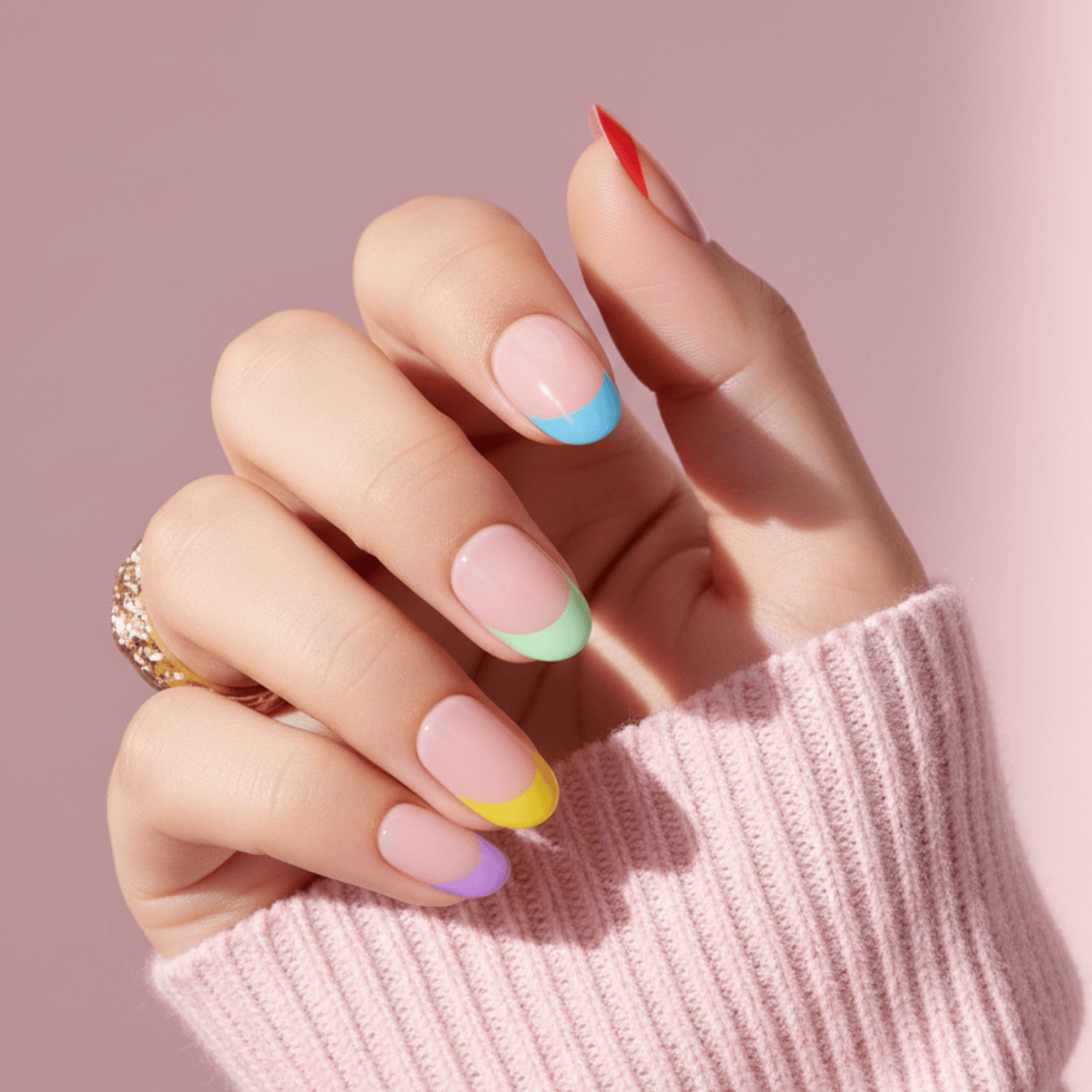 Holy Grail Nail press on Colourful French Mani  - Soft Gel Press Ons (Short Oval)