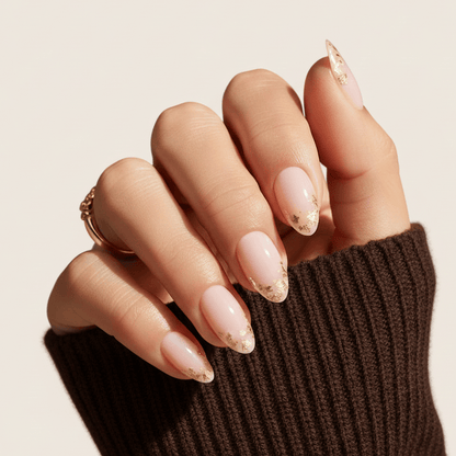 Holy Grail Nail press on Gold Leaf French Mani  - Soft Gel Press Ons (Short Almond)