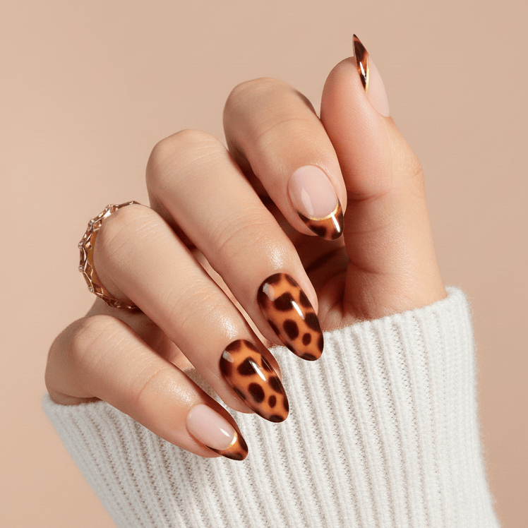 Holy Grail Nail press on Tortoiseshell French Mani  - Soft Gel Press Ons (Short Almond)