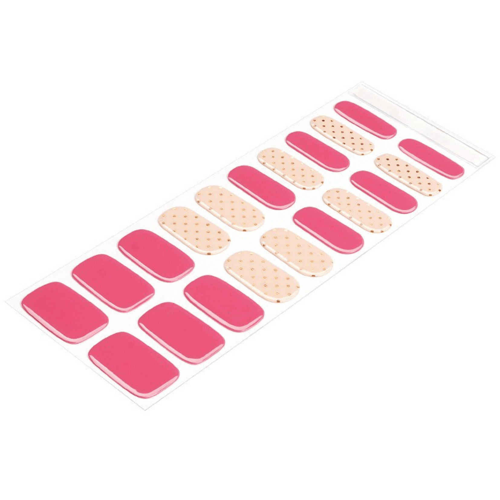 Pink semi-cured gel nail wraps with nude polka dot pattern for at-home manicure