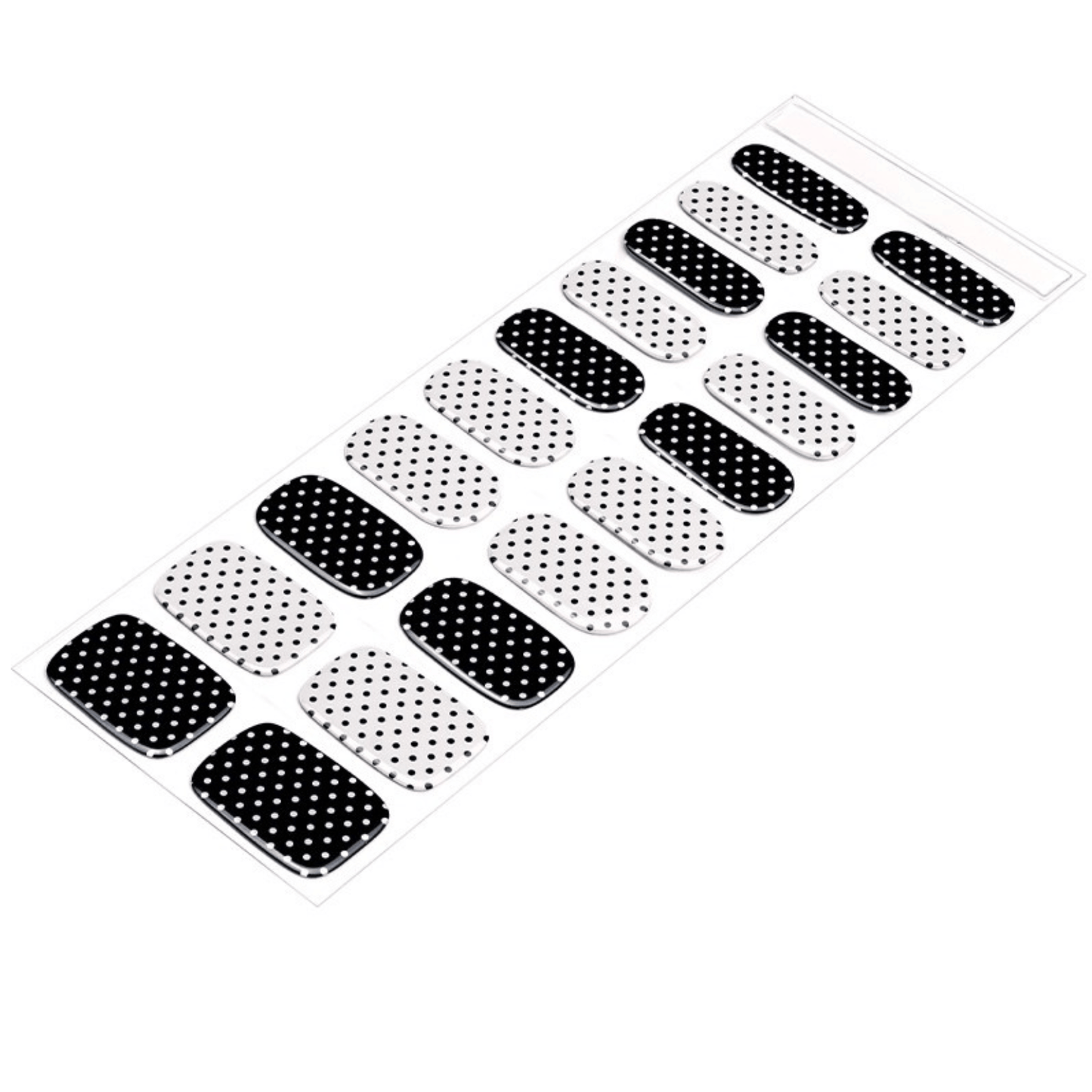 Black and white dotted semi-cured gel nail wrap sheet with polka dot pattern