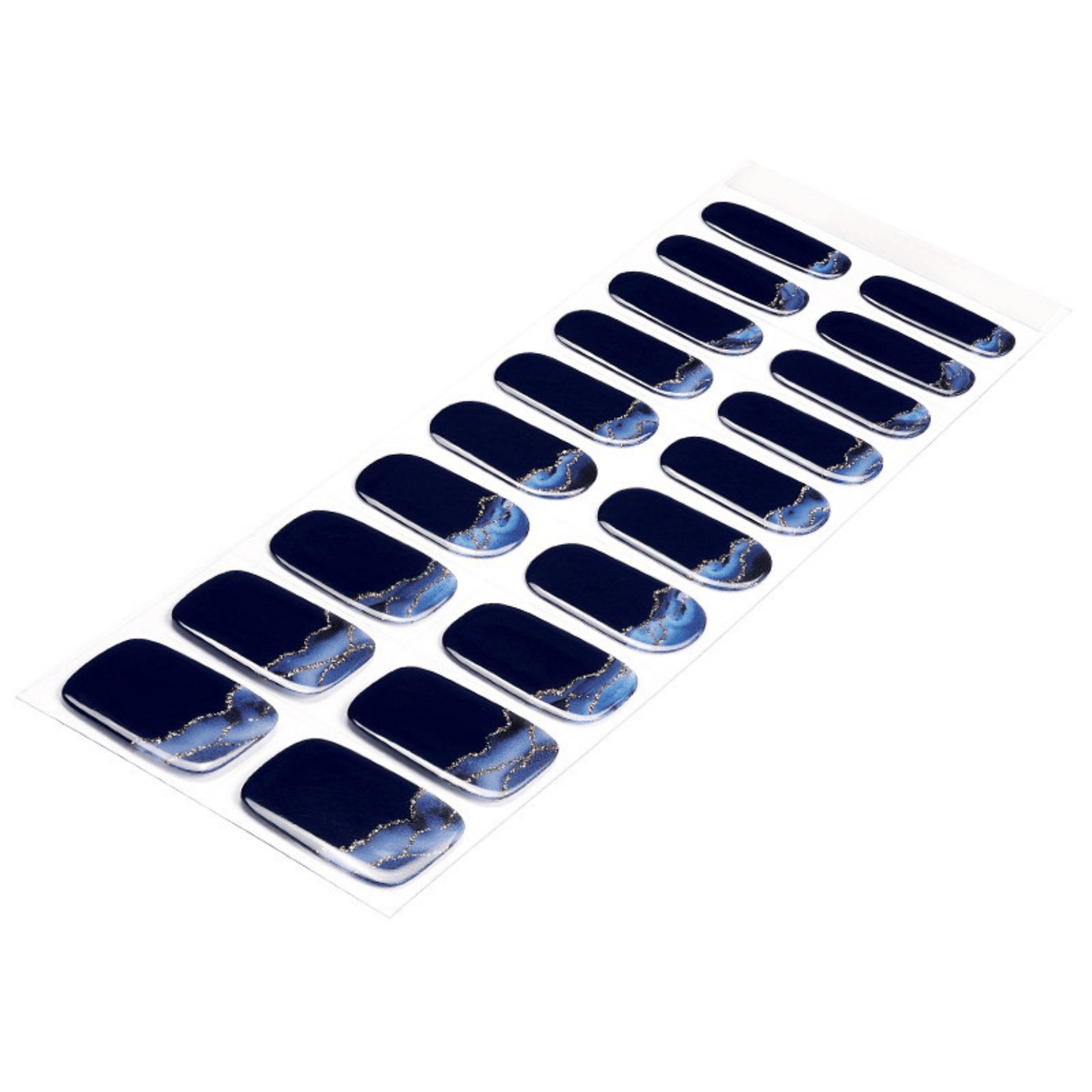 Navy blue ombre gel nail wraps set with stormy gradient design for at-home manicure